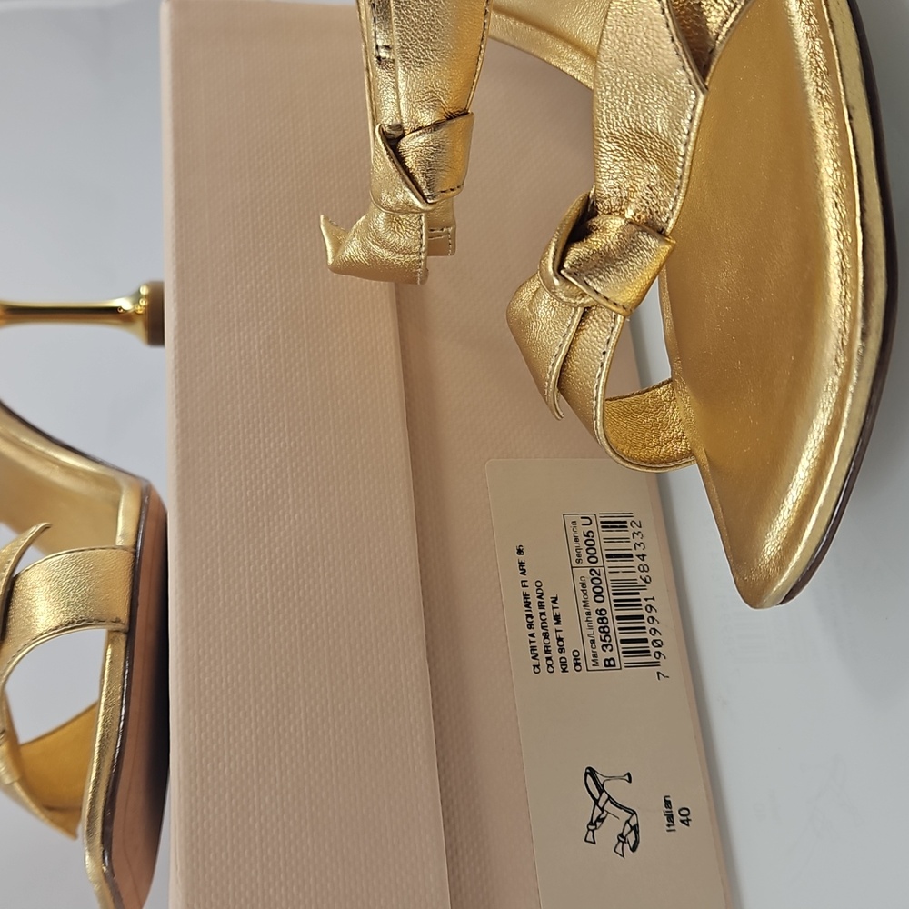$595 Alexandre Birman Clarita Square Flare 85 in Oro Gold - Picture 13 of 16